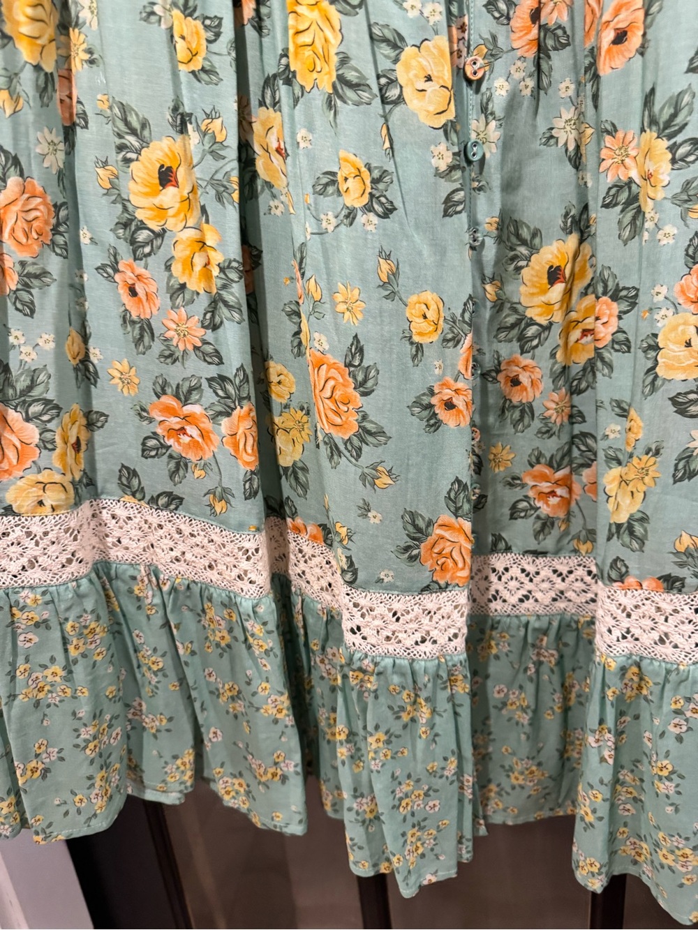 Spell Melody Boho Floral Maxi Skirt - Mint Green w/Yellow Flowers M - Picture 3 of 5